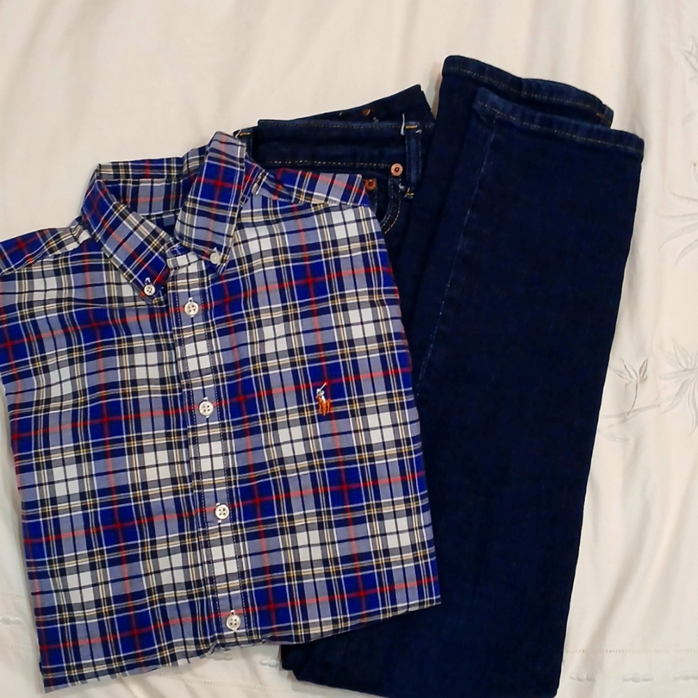 Ralph Lauren large 14/16  button up and polo Ralph Lauren Dark jeans size 16 boy